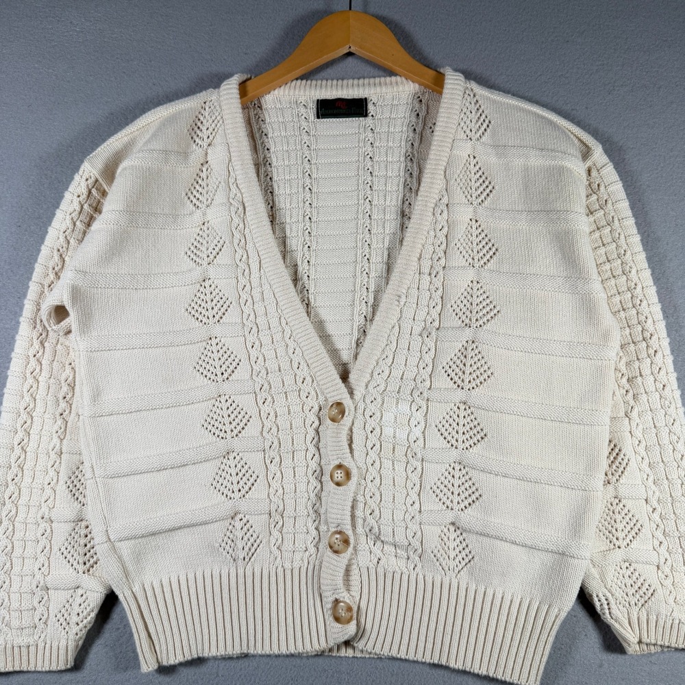 Vintage Abercrombie & Fitch Cream Cable Knit Button Front Cardigan Sweater M
